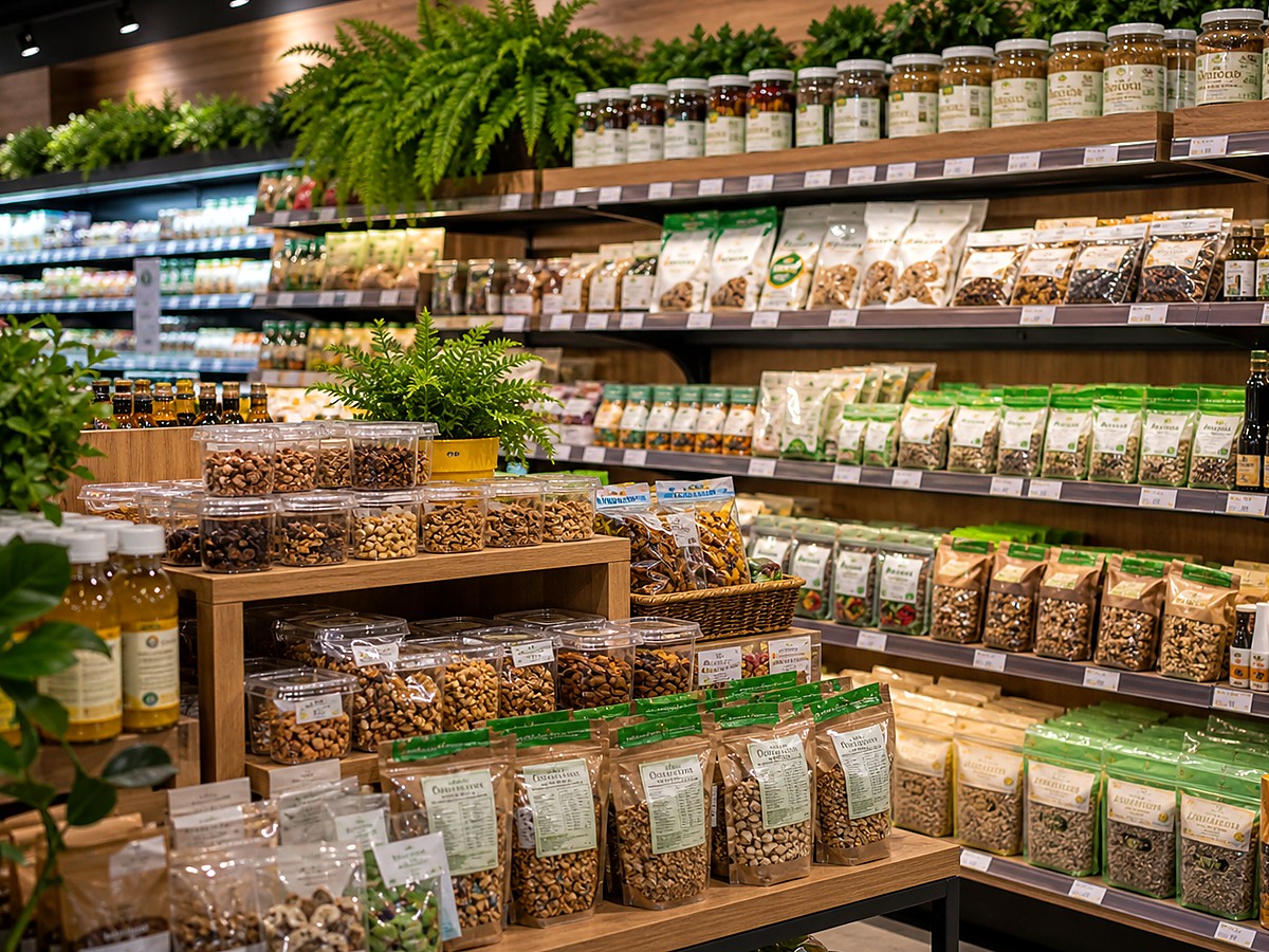 Produtos saudáveis em prateleiras